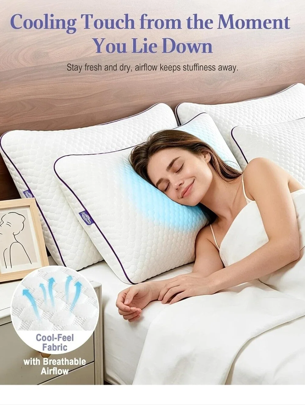 NIB 2 Pack Shredded Memory Foam Pillows Cooling Bamboo Covers Adjustable Loft